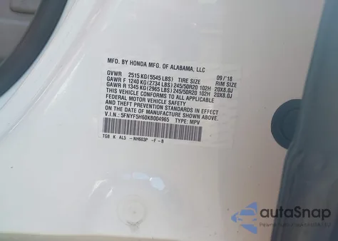 2019 Honda Pilot Touring from USA, damaged, VIN 5FNYF5H60KB004965